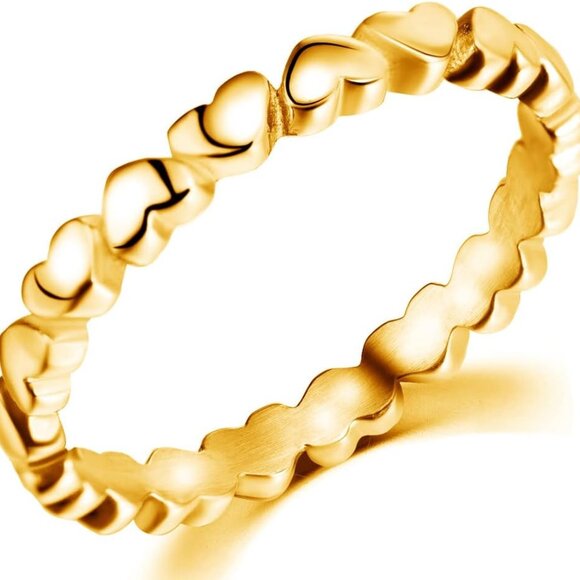 Stainless Steel Heart Shaped Classical Simple Plain Stacking Wedding Band Promis - Picture 1 of 1